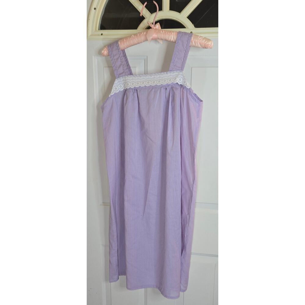 Vintage Purple Mid-Length Babydoll Nightgown White Lace 36" L Sleeveless - Picture 4 of 4